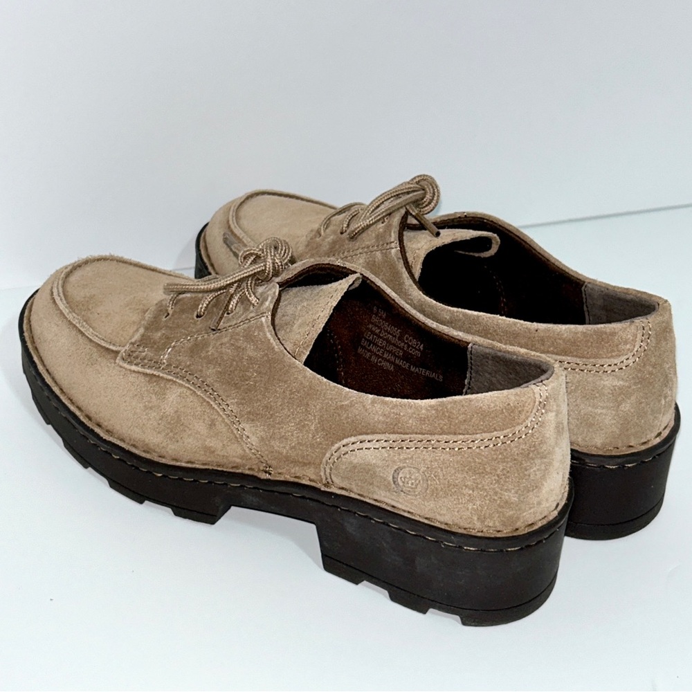 Born Womens Size 6.5 Corby Moc Toe Taupe Suede Lace Up Derby Oxfords Shoes - Picture 16 of 16